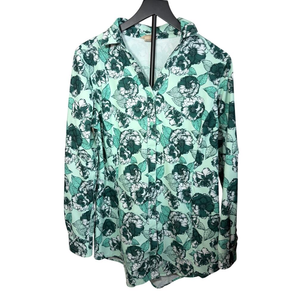 Duluth trading womens sidewinder long sleeve green floral button up. Size S